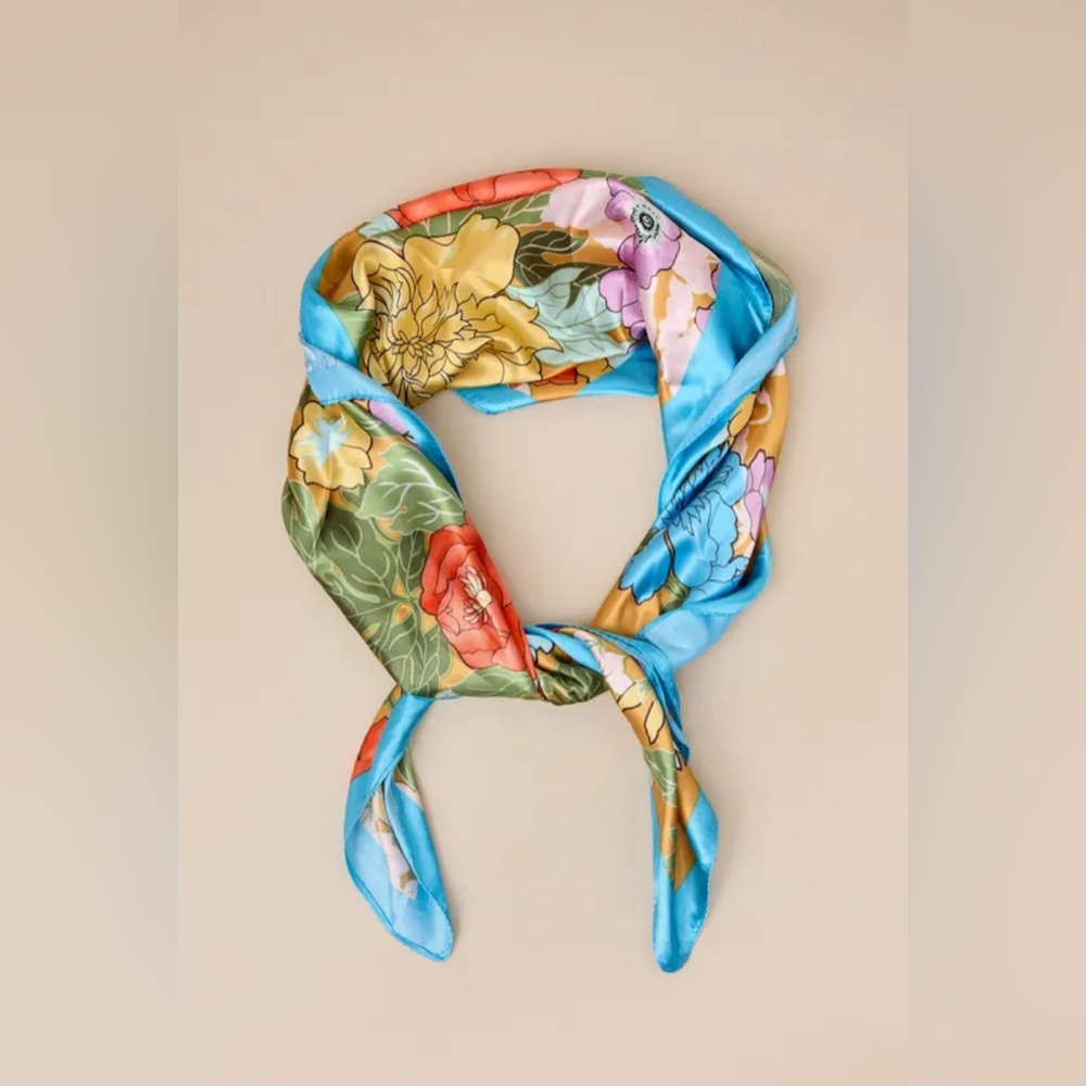 NWT Radiant Accent Golden Yellow Multi Floral Satin Square Scarf
